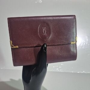 Cartier Burgundy Leather Fold Wallet with Gold Corner Hardware